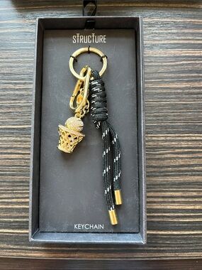 Structure Gold Ice Cream Cone Keychain with Black and White Tassel